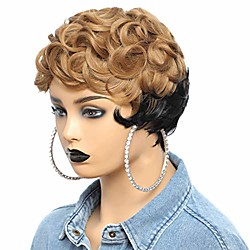 short wavy cut wig ombre color honey blonde pixie cut wigs for women synthetic hair short hairstyles cut natural wigs for black women machine made short pixie wig Lightinthebox