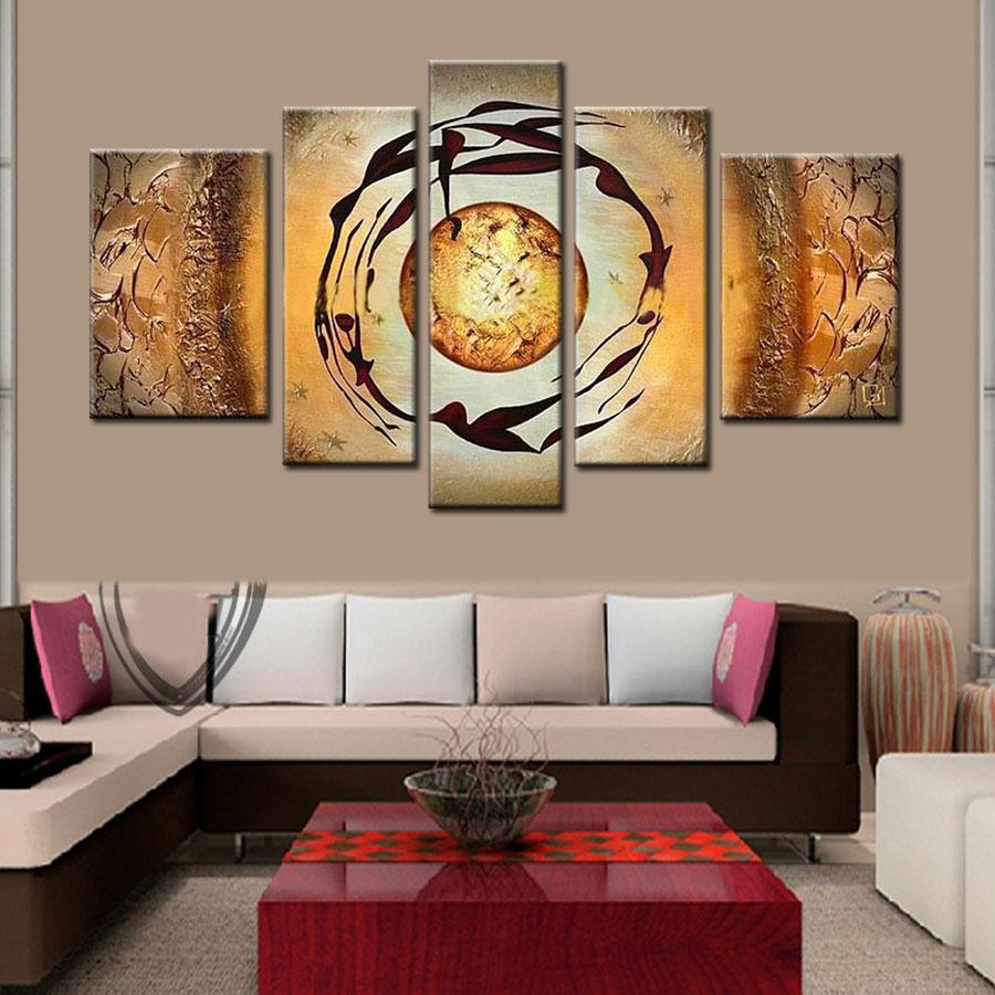 the abstract planet! 5 panels oil painting on canvas abstract decorative wall art yellow home decor unique gifts Directly From Artist
