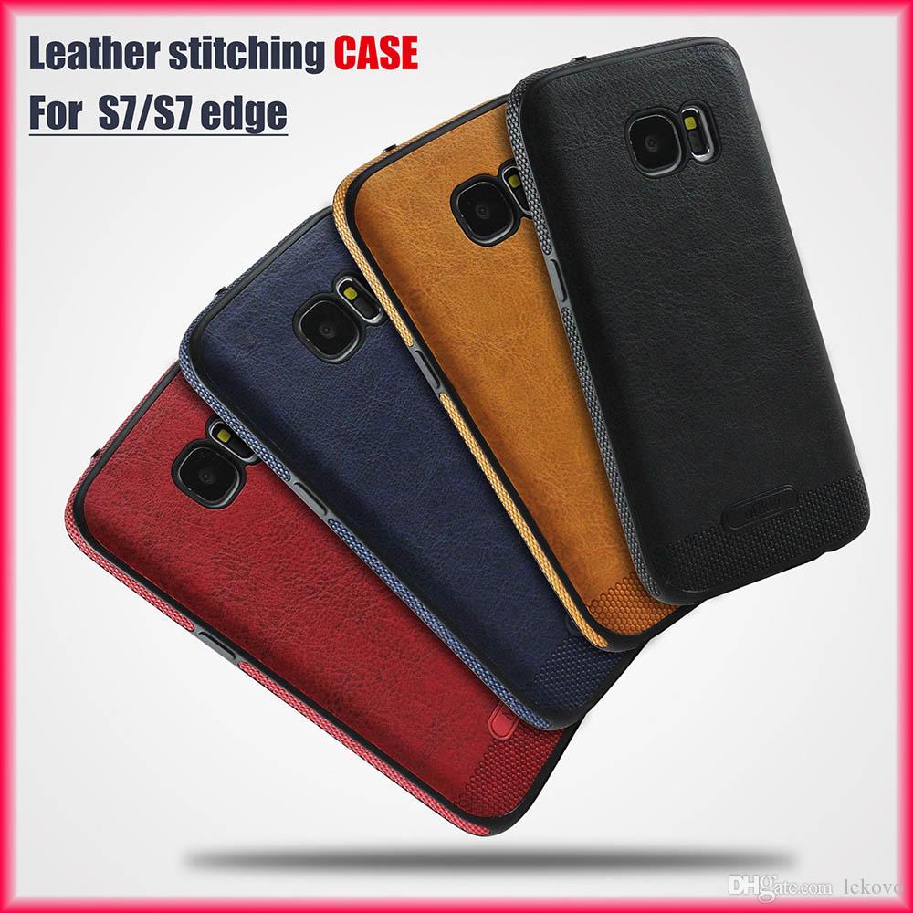 For Samsung S9/S8/S7/S6 New Business Leather Pattern Stitching Phone Case All-inclusive Protective Anti-drop TPU Soft Case via Free Shipping