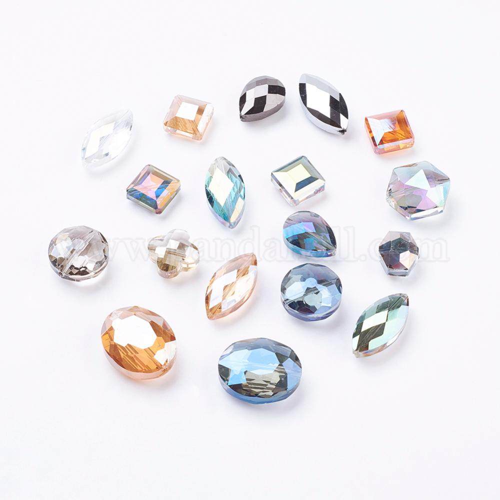 Glass Beads, Faceted, Mixed Style, Mixed Color, 16~30x13~30x8.5~11mm, hole: 1mm