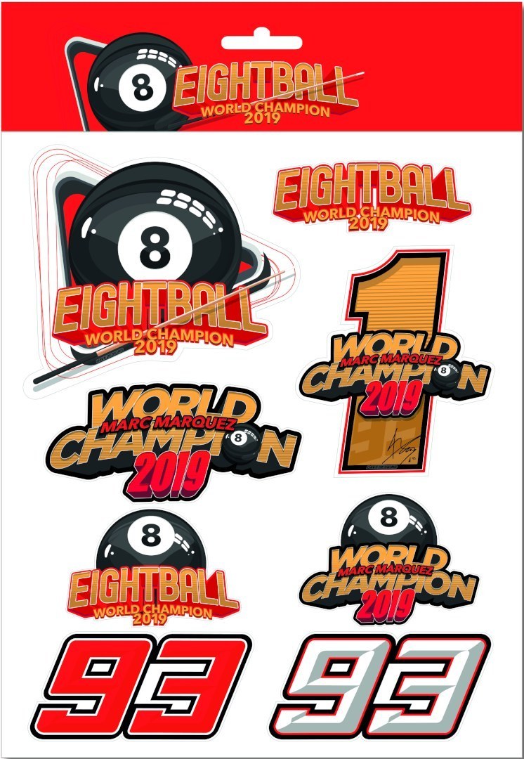 GP-Racing 93 Eightball World Champion Conjunto de pegatinas Negro Rojo un tamaño