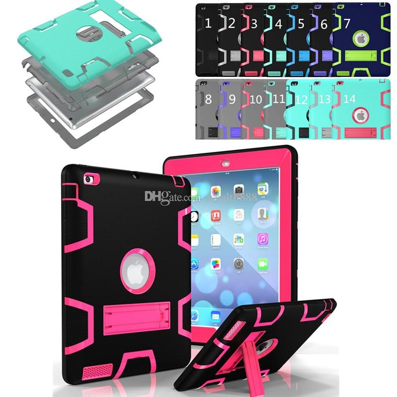 3 IN 1 Hybrid Heavy Duty Robot Cases for New iPad Pro Air Mini 10.5 Kickstand Dual Color PC Rubber Shockproof Cover for iPad 2 3 4 5 6