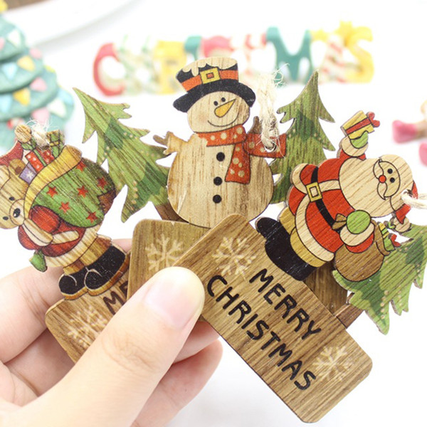 3pcs diy wooden crafts pendants ornament new year craft party decorations kids gift for merry christmas xmas tree
