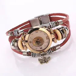 Women Premium Leather Watch Triple Bracelet Watch Butterfly Charm Wristwatch Fashion Quartz Watch for Women Analog Quartz Casual Lightinthebox