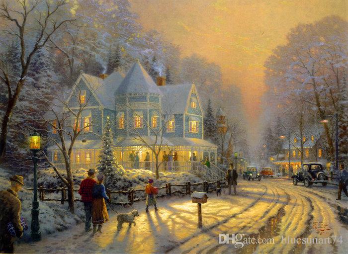 Thomas Kinkade Landscape Painting Reproduction High Quality Giclee HD Print on Canvas Modern Wall Art Decor Chrismas holiday Picture JHTMS22