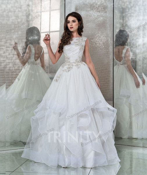 Luxury White Tulle Bateau Hand Beads A-Line Wedding Dresses Bridal Pageant Dresses Wedding Attire Dresses Custom Size 2-16 ZW610130