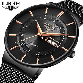 LIGE Mens Watches Top Brand Luxury Waterproof Ultra Thin Date Clock Male Steel Strap Casual Quartz Watch Men Sports Wrist Watch
