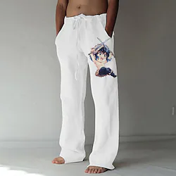 Inspired by Demon Slayer: Kimetsu no Yaiba Inosuke Hashibira Linen Pants Straight Trousers Cotton Blend Anime Elastic Drawstring Design Front Pocket Pants For Men's miniinthebox