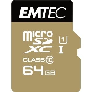 EMTEC Gold+ - Flash-Speicherkarte (SD-Adapter inbegriffen) - 64GB - Class 10 - microSD - Gold (ECMSDM64GXC10GP)