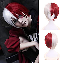 anime cosplay wigs short white red mixed hair halloween costume party wigs (todoroki shōto)