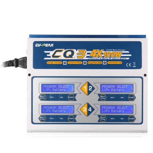 EV-PEAK CQ3 100W 10A 1-6S AC100-240V DC11.0V-18.0V Chargeur Balance avec JST_XH Adaptateur Carte pour LiPo LiFe NiMH NiCd Pb Batterie