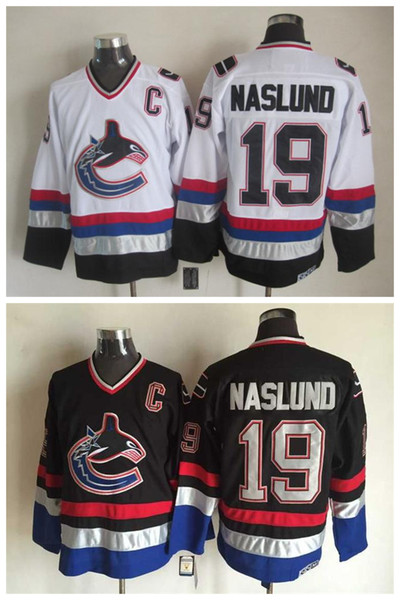 men vancouver canucks ice hockey jerseys #19 markus naslund retro vintage ccm authentic stitched jerseys mix order