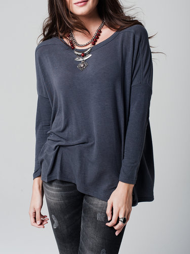Gray Asymmetrical Jersey Solid Basic Sweater