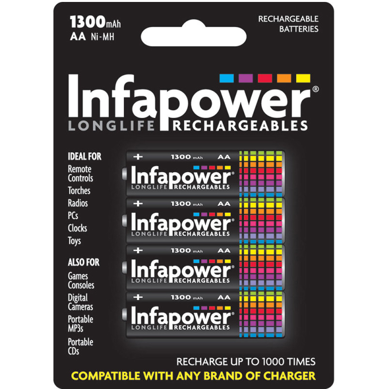 Infapower 1300mAh AA Longlife Rechargeable Batteries - 4 Pack
