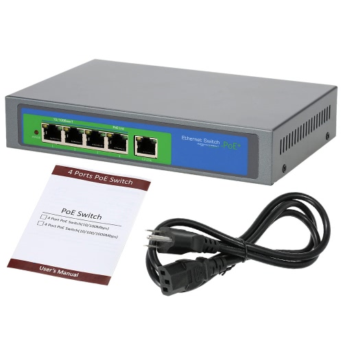 4 puertos 100Mbps IEEE802.3af POE Switch/inyector Power over Ethernet para dispositivos IP cámara VoIP teléfono AP 104POE-M-AF