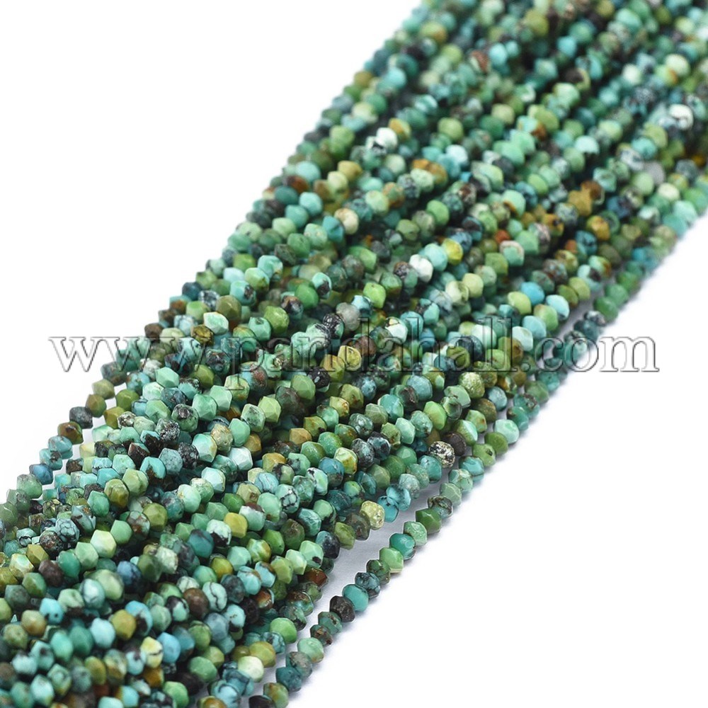 Natural Turquoise Beads Strands, Faceted, Rondelle, 1.5~1.8x1mm, Hole: 0.5mm; about 274pcs/strand, 15.3