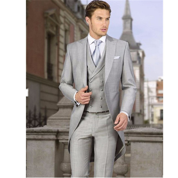 Fashionable One Button Groomsmen Peak Lapel Groom Tuxedos Men Suits Wedding/Prom/Dinner Best Man Blazer(Jacket+Pants+Tie+Vest) A170