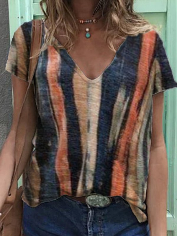 Printed Casual Short Sleeve T-Shirts - Noracora