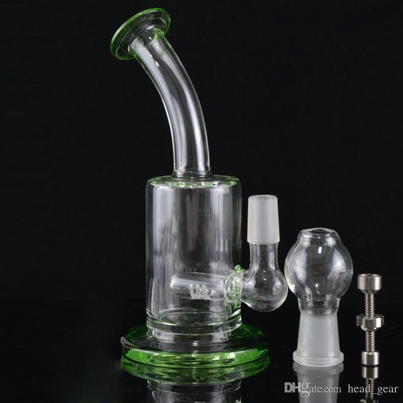Mini Glass Water Pipes Titanium Nail Rig Green Blue Base Recycler Glass Bongs with Titanium Nail 14.5mm Joint Oil Rig 13cm