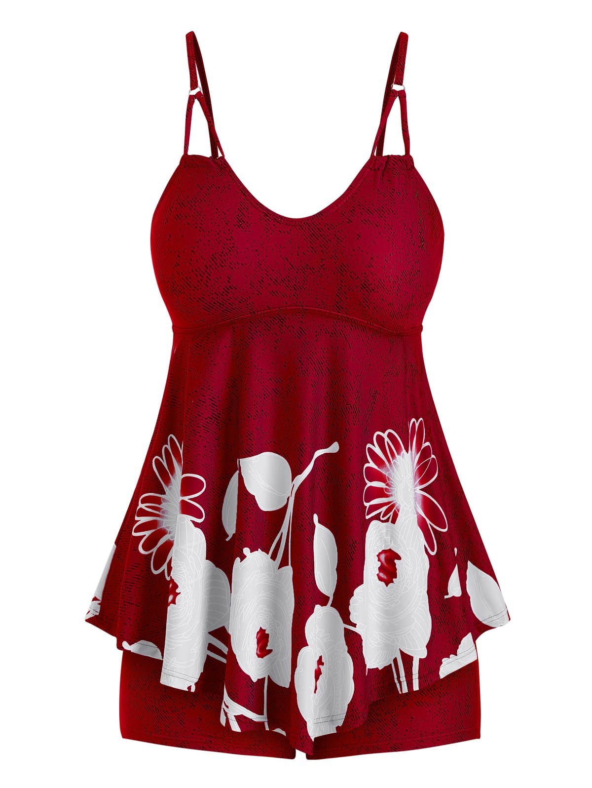 Plus Size Floral Print Skirted Tankini Swimsuit