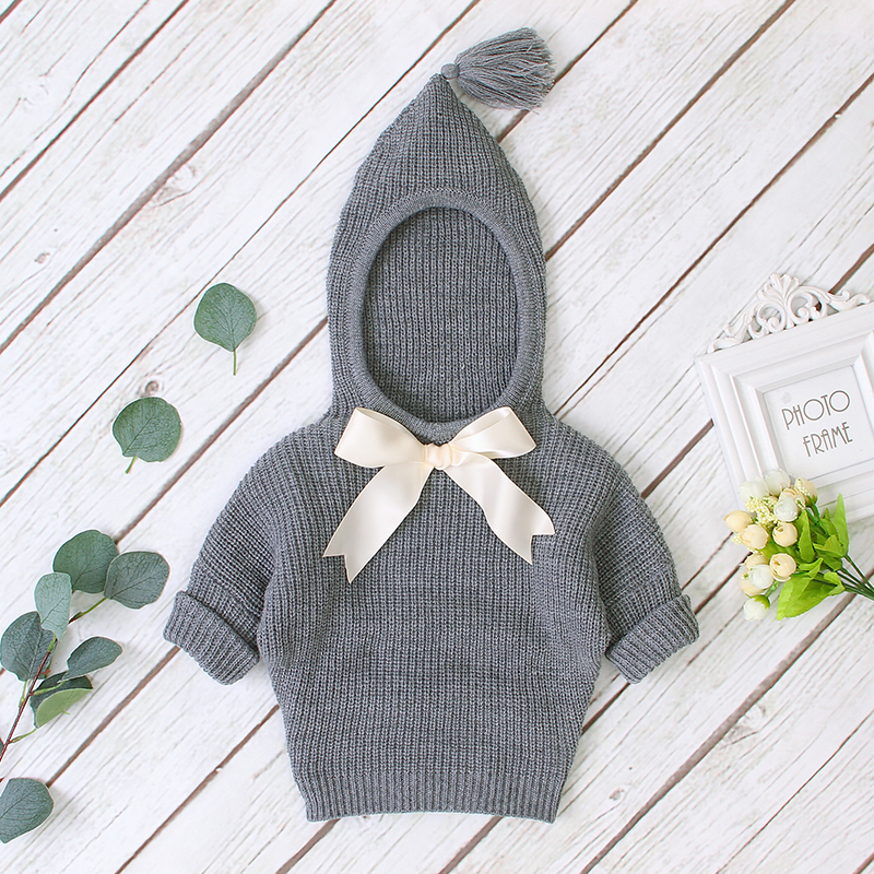 Solid Bowknot Decor Hooded Sweater