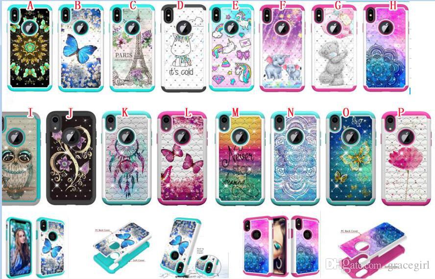 Bling Diamond Hybrid Owl Mandala Case For Samsung Galaxy NOTE 10 Pro LG K12 PLUS K30 2019 Google Pixel 4 4XL Pixel4 Tower Skin Cover 50pcs