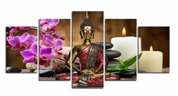 5 Pieces Abstract Purple Candle flower Buddha Print Painting Decoration Home Wall Pictures for Kitchen No Frame