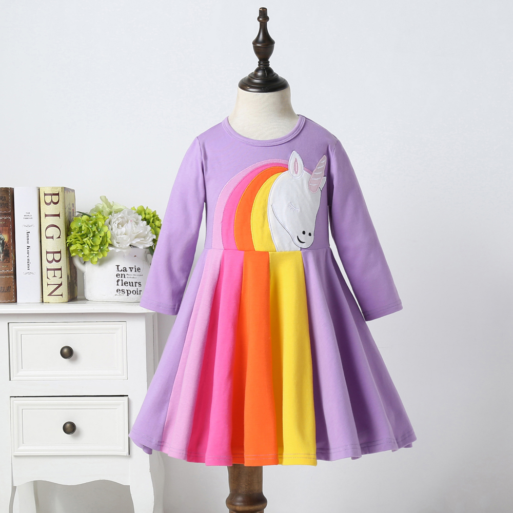 Baby / Toddler Unicorn Applique Colorful Ruffled Dress