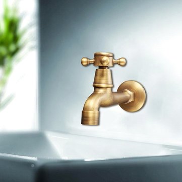 Antique Brass Wall Mounted Cross Handle Water Faucet Garden Bathroom Water Tap