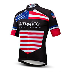 21Grams Men's Short Sleeve Cycling Jersey Summer Spandex Polyester Black / Red USA National Flag Bike Top Mountain Bike MTB Road Bike Cycling Quick Dry Breathable Back Pocket Sports Clothing Apparel Lightinthebox