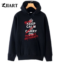 imperial crown keep calm and carry on run zombies are coming couple clothes girls woman female autumn winter fleece hoodies