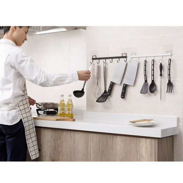 kitchen wall mounted utensil holder rack hanging rail 6-hook iron storage tool