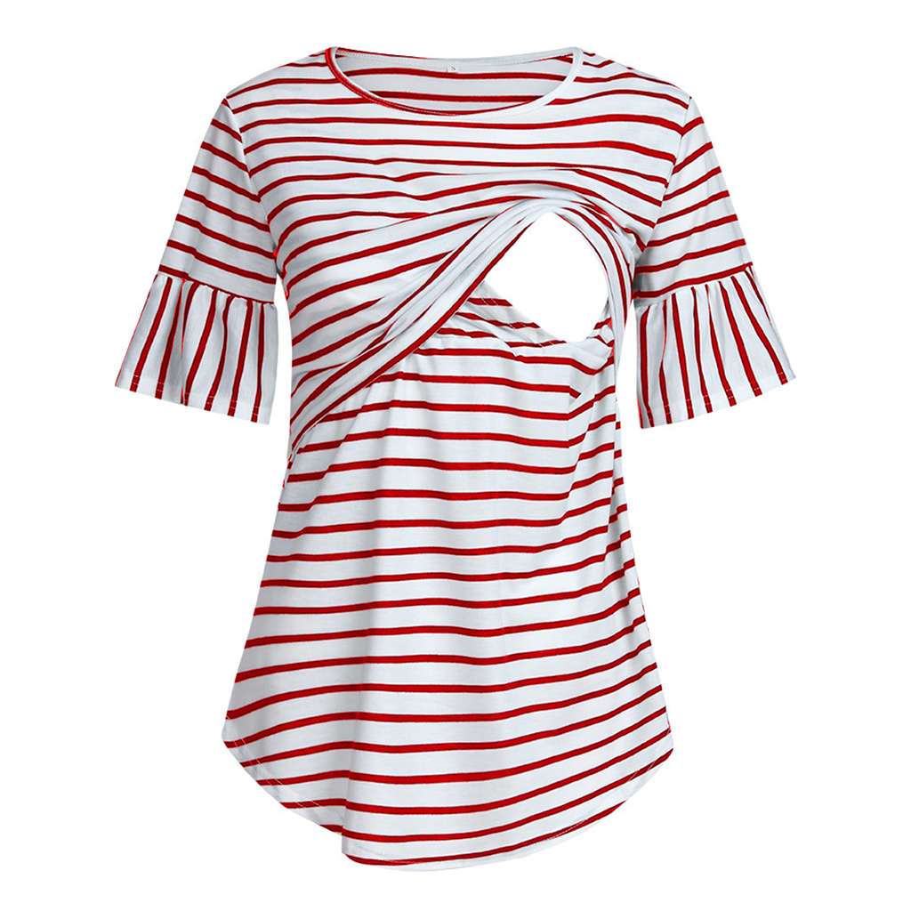 Casual Striped Flare-sleeve Nursing Top