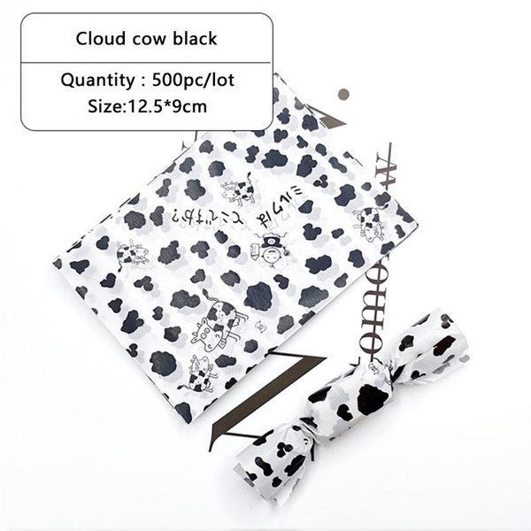Gift Wrap AQ 500pcs/lot Black Cartoon Cows Cute Baby Clouds Party Candy Decor Nougat Wrapping Paper Cow Markings Handmade Sugar