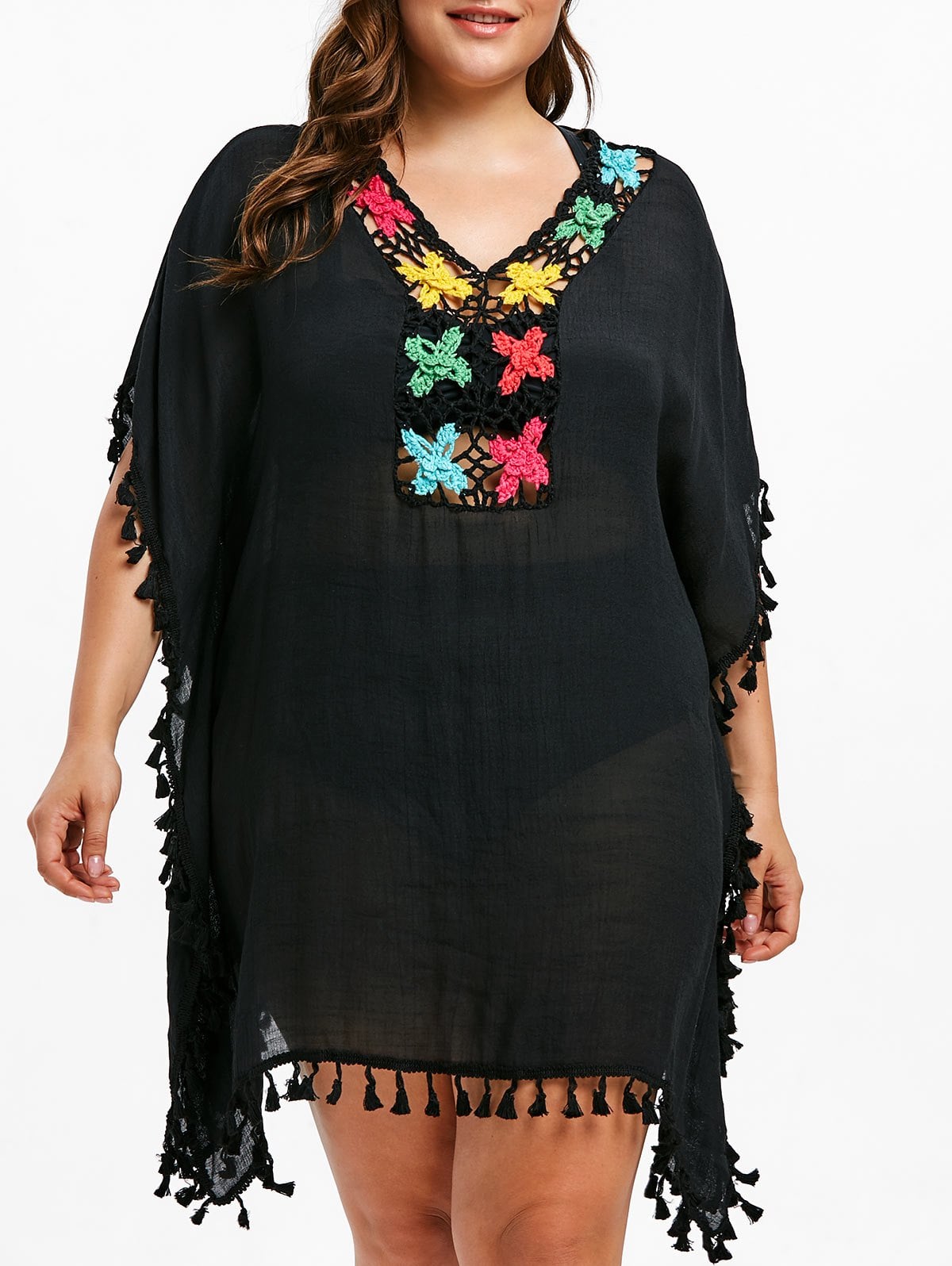 Tassel Plus Size Crochet Cover Up Dress