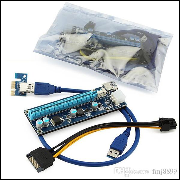 PCI-E Express Extender Riser Card Adapter 1X to 16X w/6 Pin USB 3.0 Ports Cables for Bitcoin Litecoin Miner 60cm