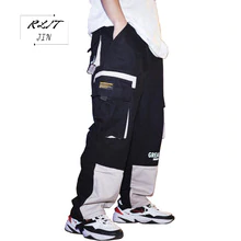 RLJT.JIN 2019 High quality casual casual jogger pants men Comfortable cotton patchwork casual pants mens popular with teenagers