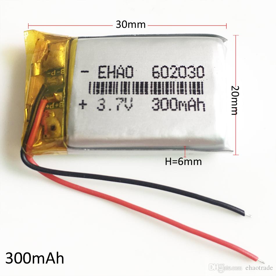 Wholesale 3.7V 300mAh Lithium Polymer LiPo Rechargeable Battery 602030 For Mp3 Mp4 PAD DVD DIY E-book bluetooth Camera