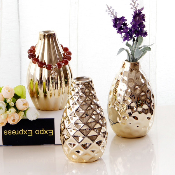 nordic creative electroplate golden ceramic vase flower inserted modern minimalist flower pot home wedding living room decor