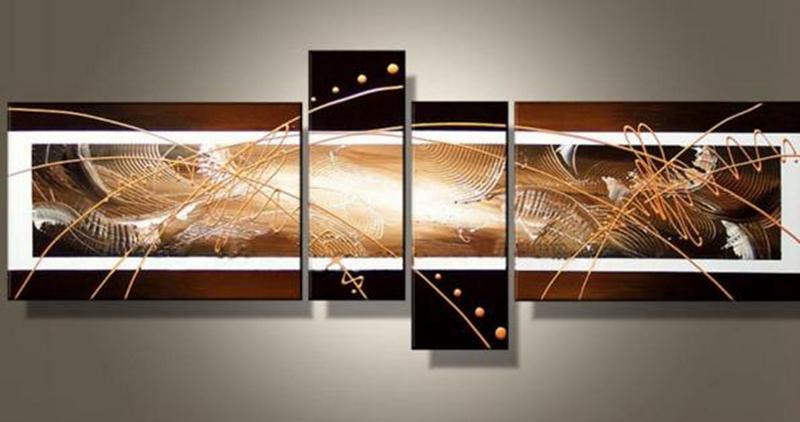 4 Pieces Handpainted Modern Abstract Golden Line Oil Painting on Canvas Mural Art Drawing for Home Living Hotel Office Wall Decor