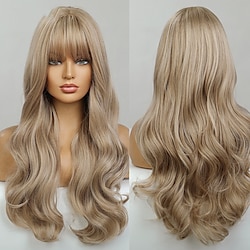 Blonde Wigs with Bangs Blonde Wavy Wigs for Women Hair Soft Natural Light Blond Wig with Bangs Heat Resistant Fiber Synthetic Hair Wig ChristmasPartyWigs barbiecore Wigs Lightinthebox
