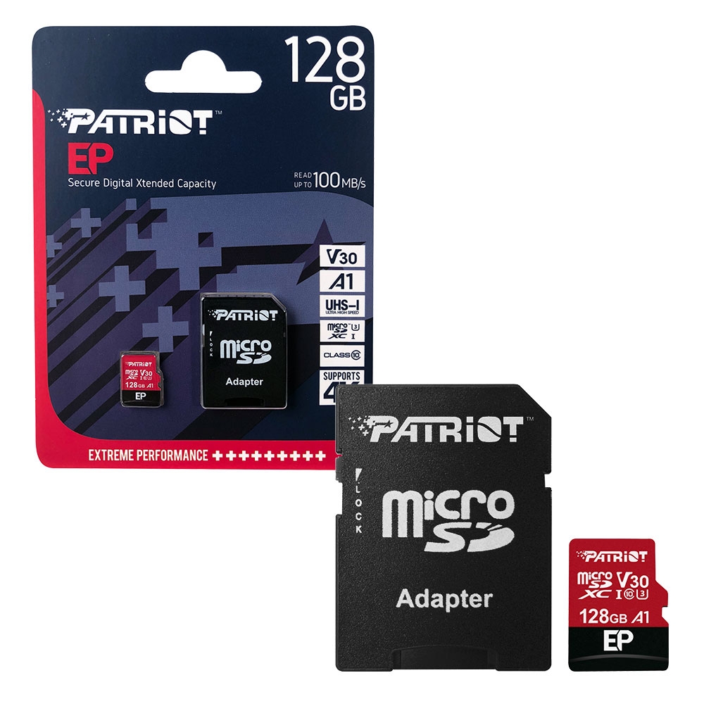 Patriot MicroSDXC Memory Card EP Series A1 V30 100MB/s for HD & 4K Video - 128GB