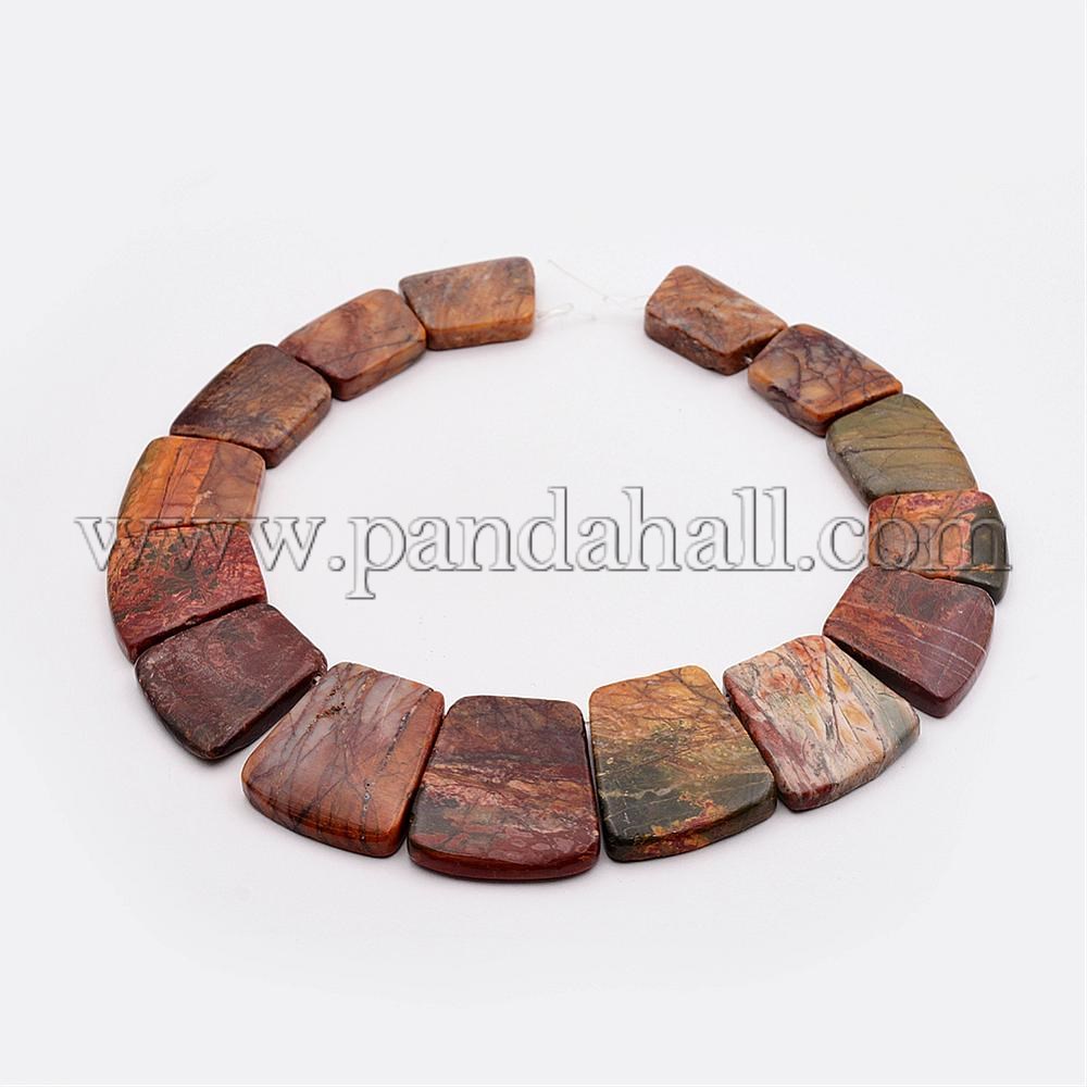 Natural Picasso Stone/Picasso Jasper Graduated Bead Strands, Trapezoid, 16~34x23~28x5~6mm, Hole: 1mm; about 15pcs/strand, 12.2''