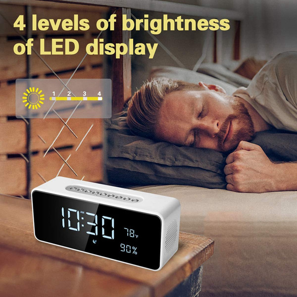 fm radio alarm clock with 8 inch dimmable large led, usb charger port, rechargeable battery backup, sleep timer, adjustable vo