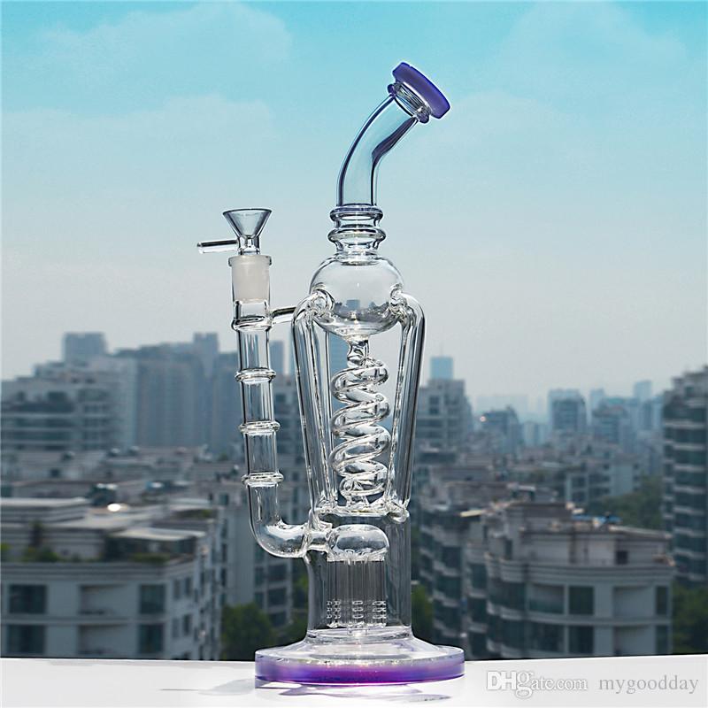 Heady Glass Percolator Bong Purple Smoking Water Pipe Spiral Perc Glass Dab Rig Thick Bong 12.5 Inch