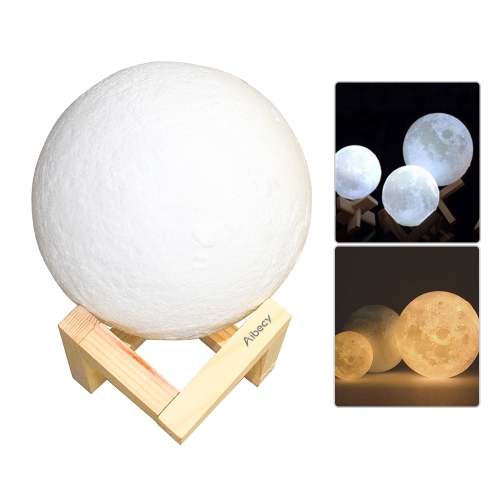 Aibecy 8cm/ 3.15 Inch Moon Lamp USB Rechargeable LED 3D Printed PLA Night Light Home Decorative Lights Touch Control Brightness Stepless Dimmable Warm Yellow & Cool White 3000K-6000K