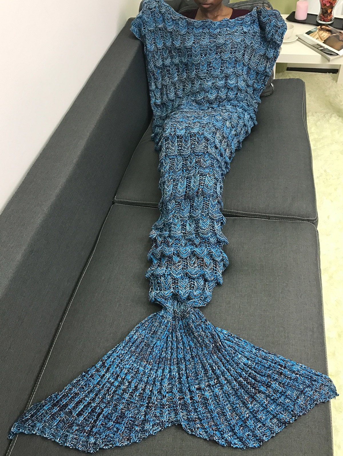 Knitting Fish Scales Design Mermaid Tail Style Blanket