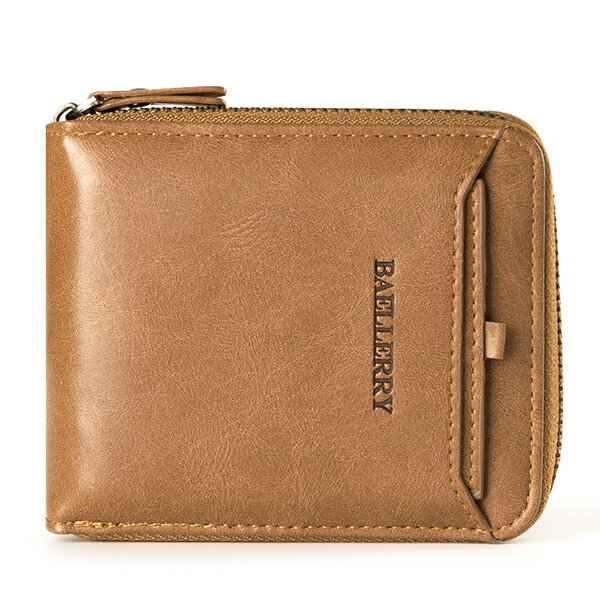 Vintage PU Leather Short Zipper Card Holder Wallet For Men