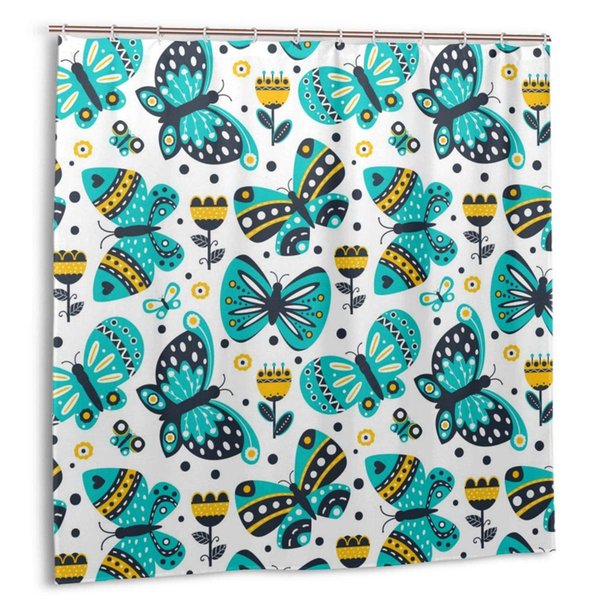 Shower Curtain,Colorful Romantic Butterflies Bath Curtain Set with Hooks