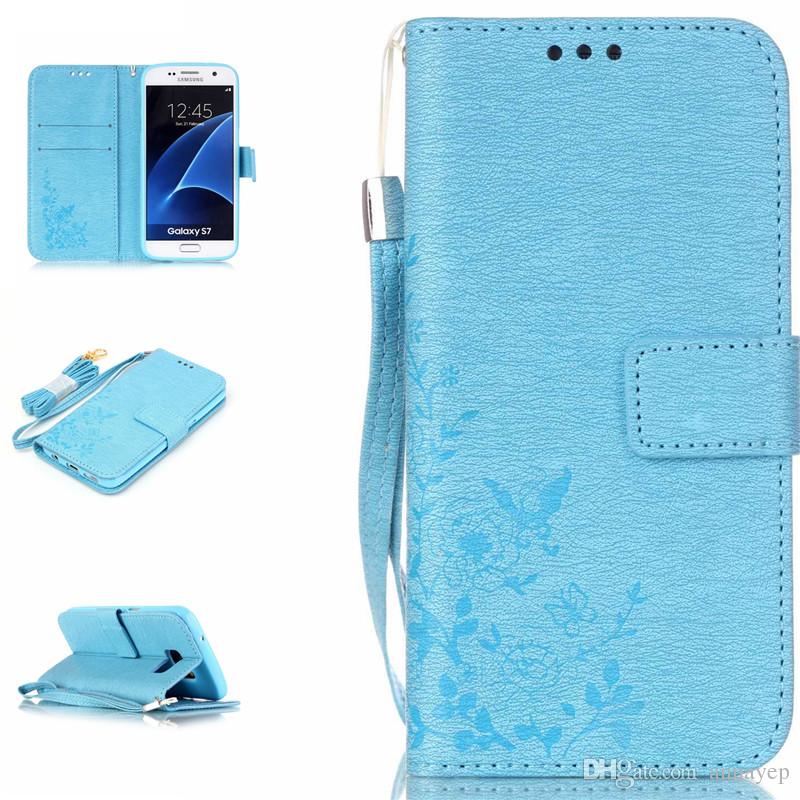 Skin Pocket Handbag Flower Shell PU Leather Stand Wallet Book With 3 Card Slots Cover Case For Samsung Galaxy S7/ S7 Edge Cellphone Cases
